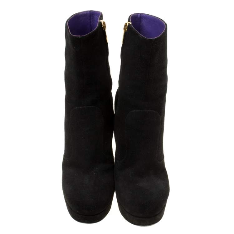 Pre Owned Sergio Rossi Black Suede Platform Ankle Boots Size 36.5