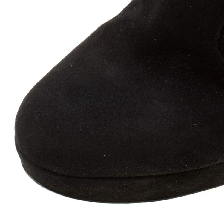 Pre Owned Sergio Rossi Black Suede Platform Ankle Boots Size 36.5