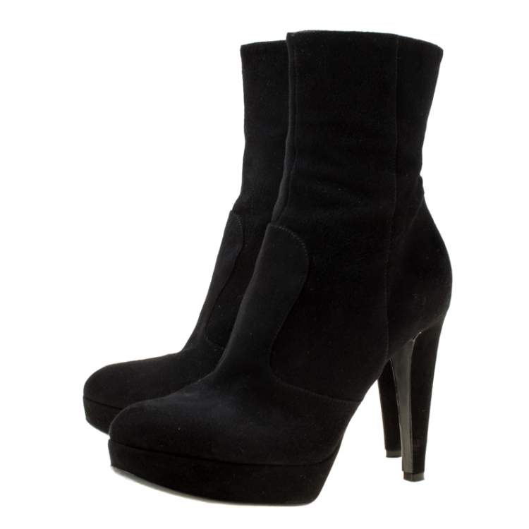 Pre Owned Sergio Rossi Black Suede Platform Ankle Boots Size 36.5