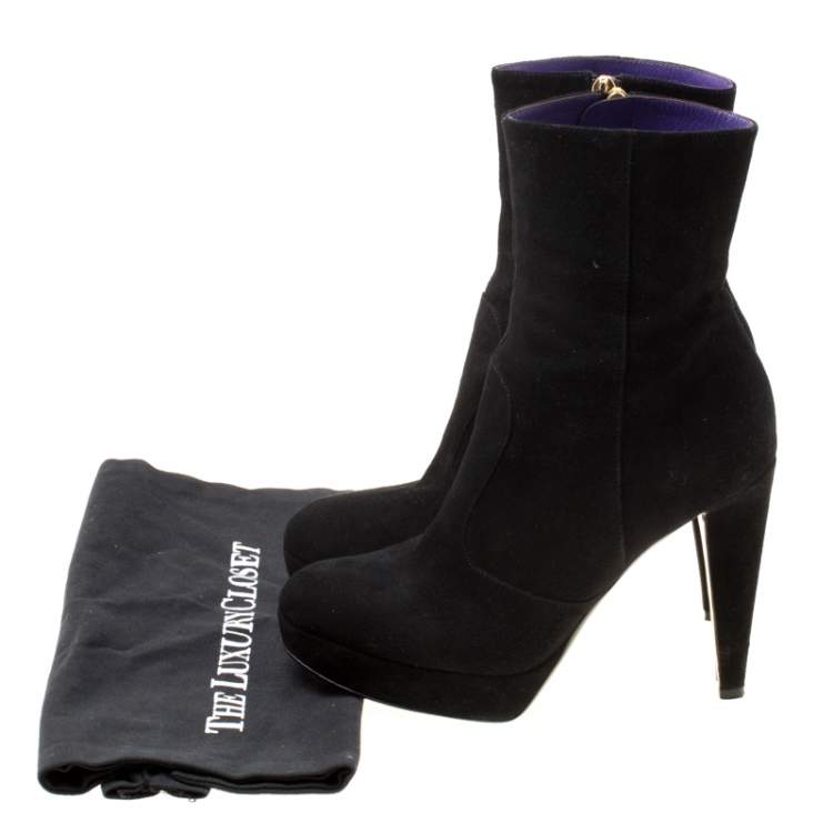 Pre Owned Sergio Rossi Black Suede Platform Ankle Boots Size 36.5