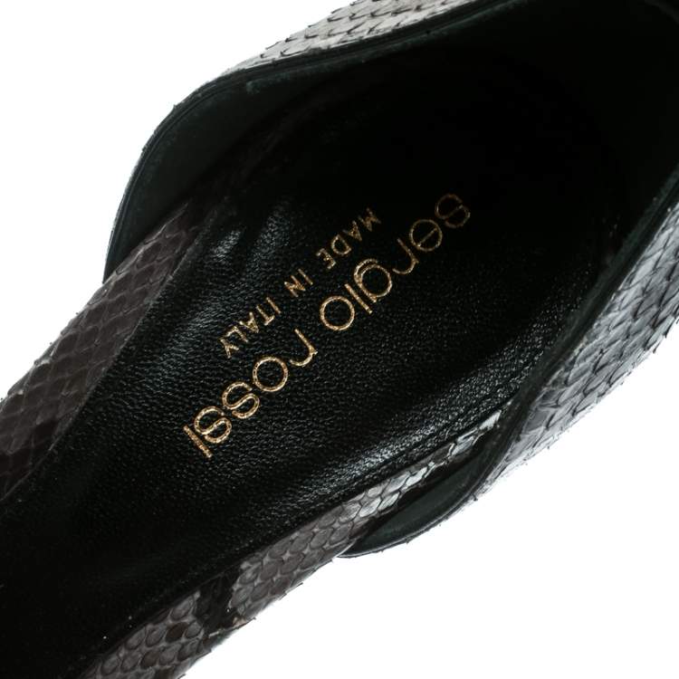 Pre Owned Sergio Rossi Black Python Leather Peep Toe D'orsay Pumps Size 37.5 