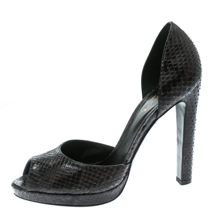 Pre Owned Sergio Rossi Black Python Leather Peep Toe D'orsay Pumps Size 37.5 