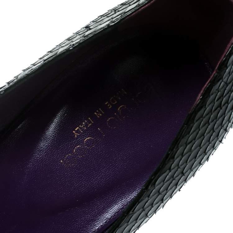 مملوكة مسبقًا Sergio Rossi Black Python Leather Peep Toe Pumps Size 41