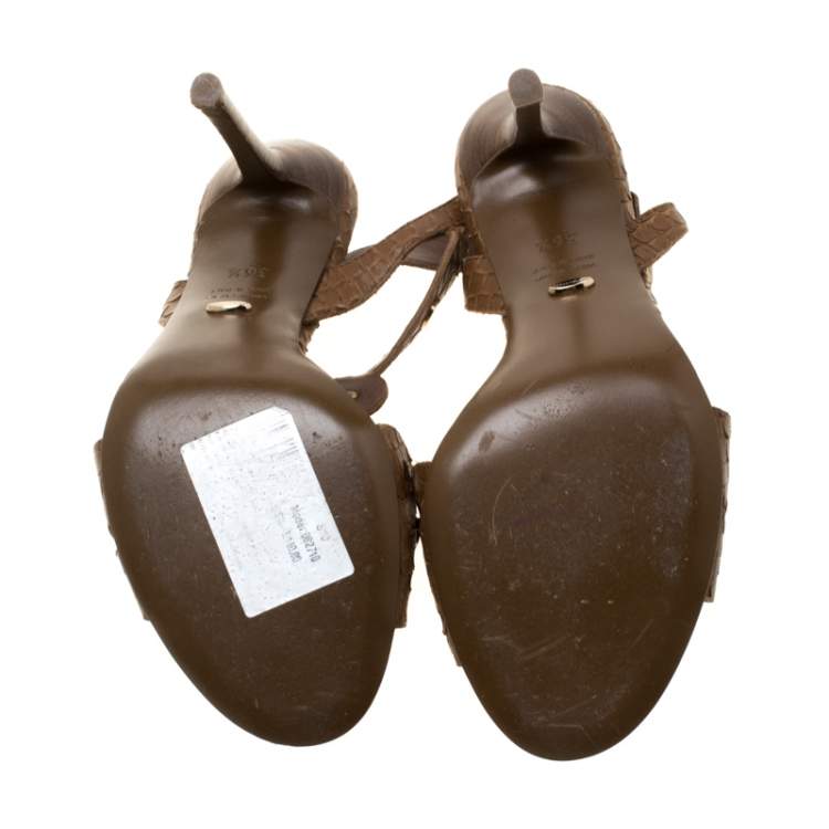 Pre Owned Sergio Rossi Brown Python Studded T Strap Sandals Size 36.5