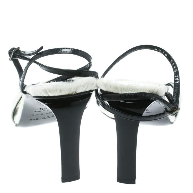 Pre Owned Sergio Rossi White Pony Hair Ankle Wrap Sandals Size 38.5