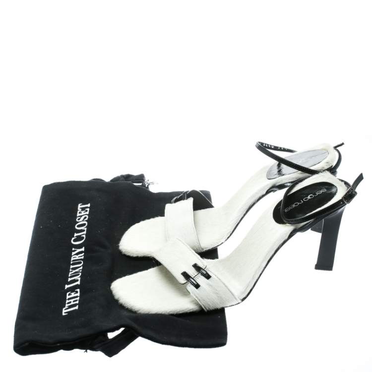 Pre Owned Sergio Rossi White Pony Hair Ankle Wrap Sandals Size 38.5