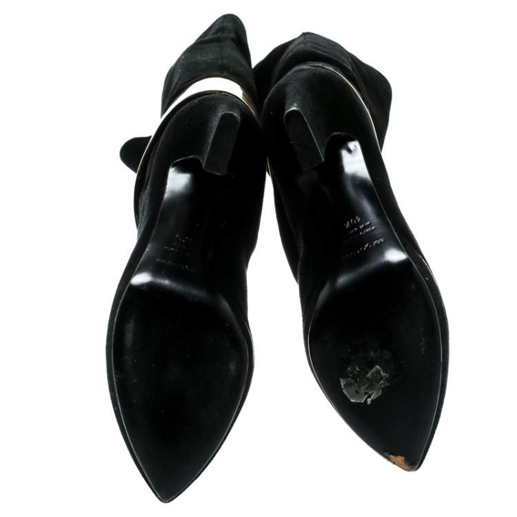 Pre Owned Sergio Rossi Black Suede Metal Cuff Boots Size 40.5