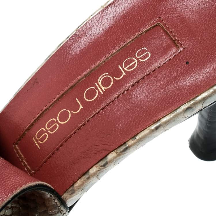 مملوكة مسبقًا Sergio Rossi Beige/Black Pearl Finish Python Slingback Pointed Toe Sandals Size 39
