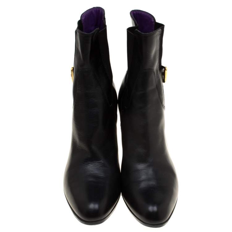 Pre Owned Sergio Rossi Black Leather Ankle Boots Size 40
