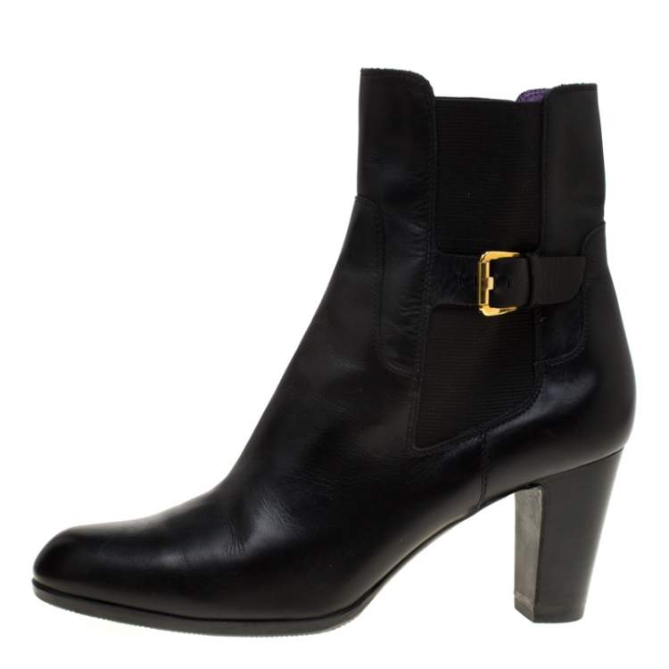 Pre Owned Sergio Rossi Black Leather Ankle Boots Size 40