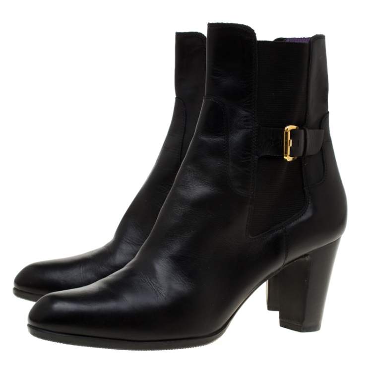 Pre Owned Sergio Rossi Black Leather Ankle Boots Size 40