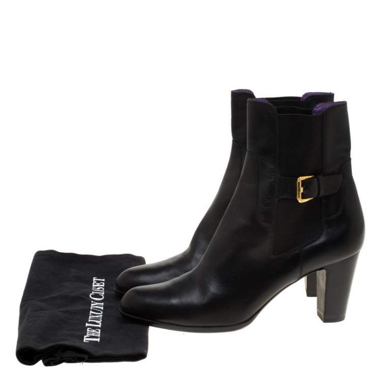 Pre Owned Sergio Rossi Black Leather Ankle Boots Size 40