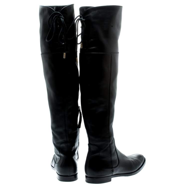 Pre Owned Sergio Rossi Black Leather Knee High Boots Size 37.5 