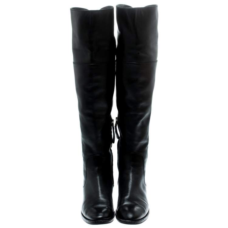 Pre Owned Sergio Rossi Black Leather Knee High Boots Size 37.5 