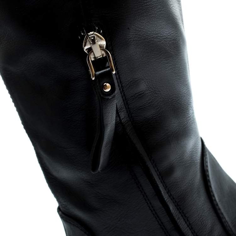 Pre Owned Sergio Rossi Black Leather Knee High Boots Size 37.5 
