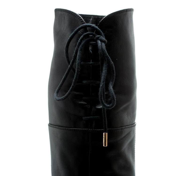 Pre Owned Sergio Rossi Black Leather Knee High Boots Size 37.5 