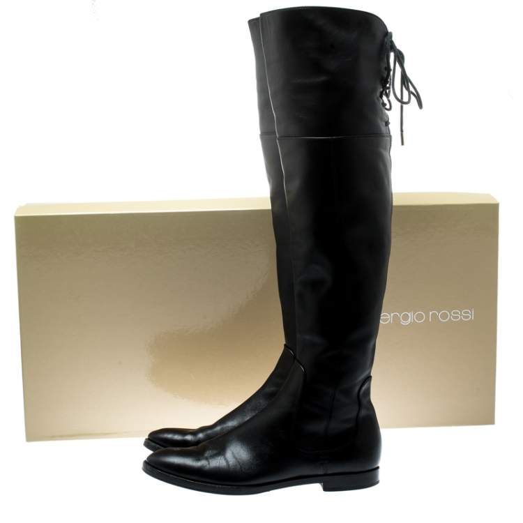Pre Owned Sergio Rossi Black Leather Knee High Boots Size 37.5 