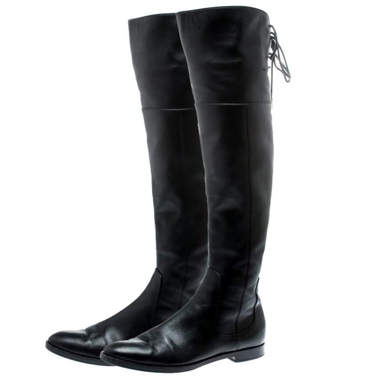 Pre Owned Sergio Rossi Black Leather Knee High Boots Size 37.5 