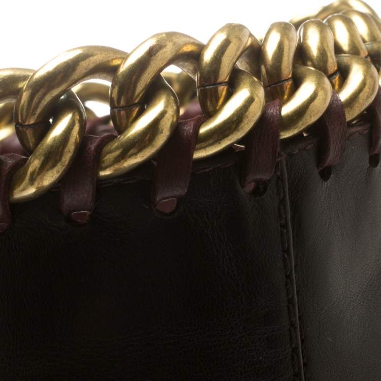 Pre Owned Sergio Rossi Brown Leather Chain Trim Knee Length Boots Size 40.5