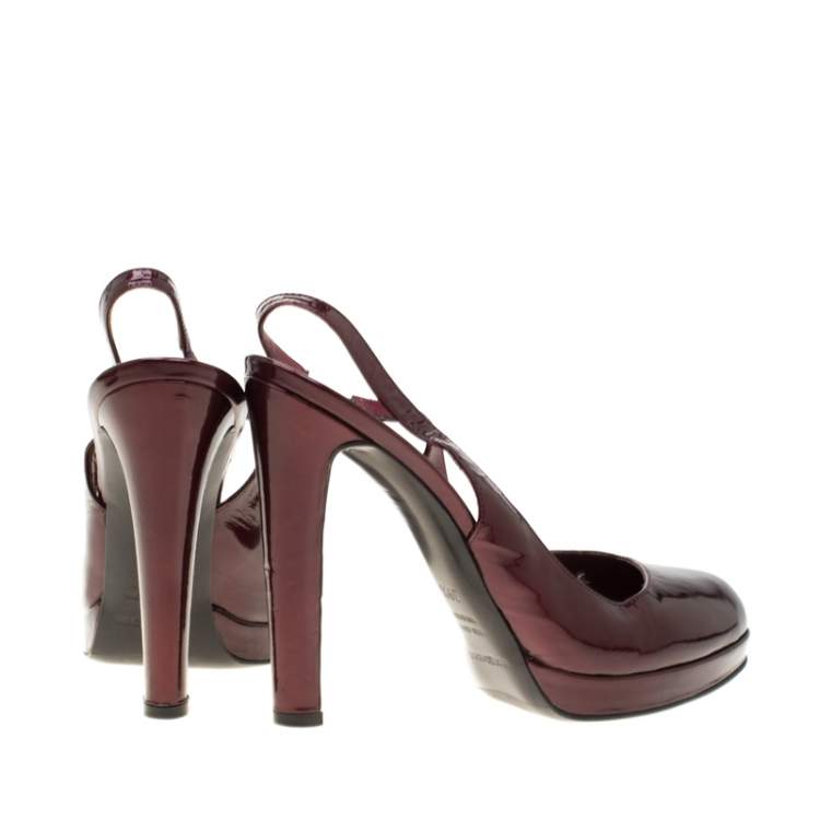 مملوكة مسبقًا Sergio Rossi Burgundy Patent Leather Slingback Platform Pumps Size 39.5