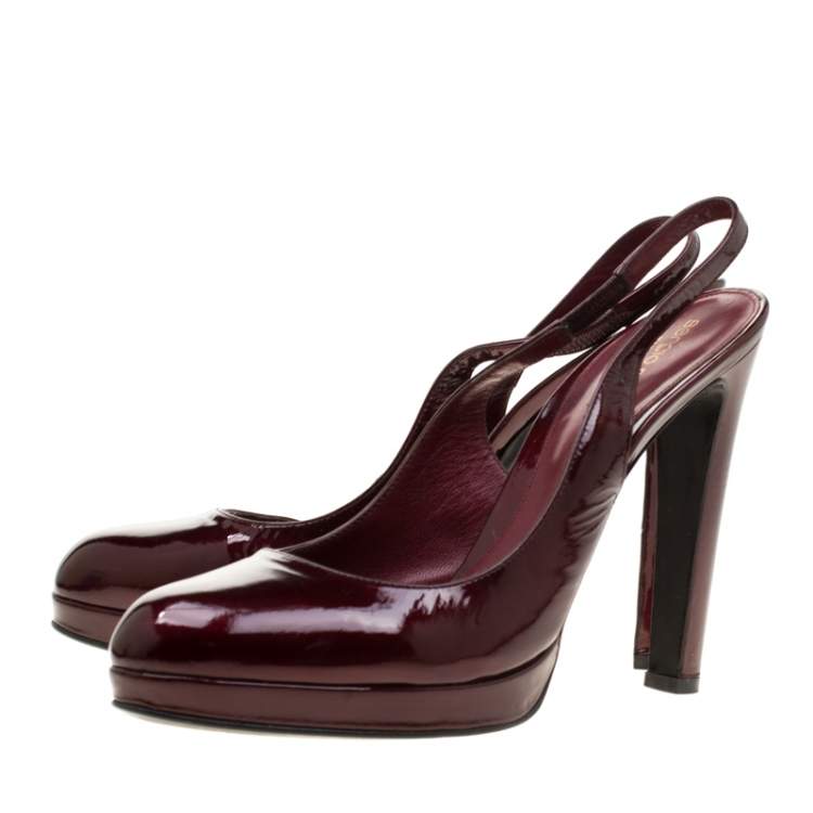 مملوكة مسبقًا Sergio Rossi Burgundy Patent Leather Slingback Platform Pumps Size 39.5