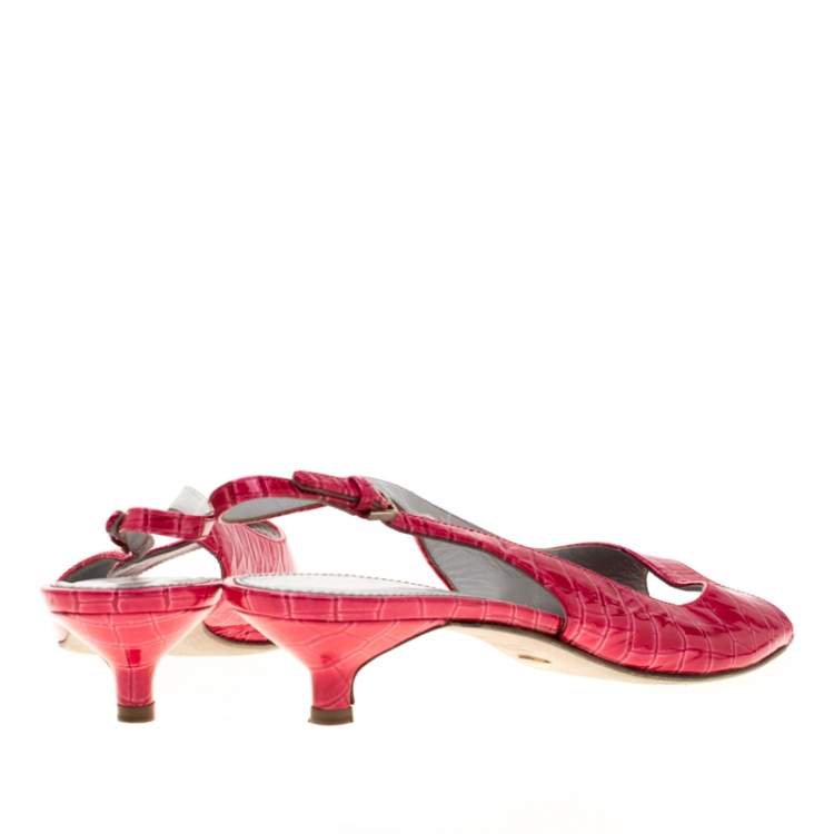 Pre Owned Sergio Rossi Red Croc Embossed Leather Slingback Open Toe Sandals Size 38