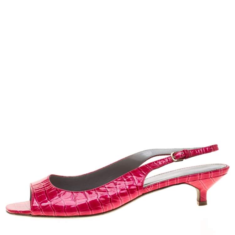Pre Owned Sergio Rossi Red Croc Embossed Leather Slingback Open Toe Sandals Size 38