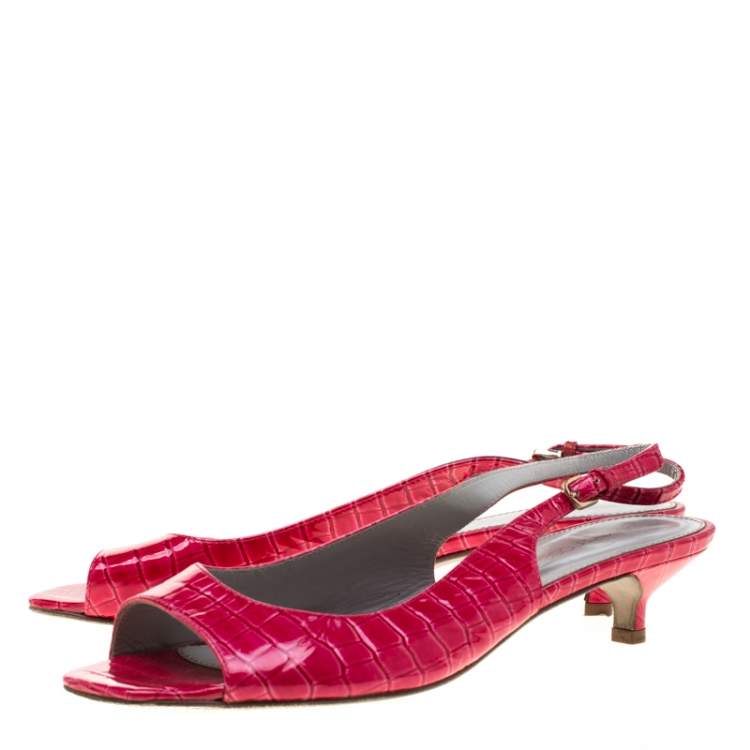 Pre Owned Sergio Rossi Red Croc Embossed Leather Slingback Open Toe Sandals Size 38
