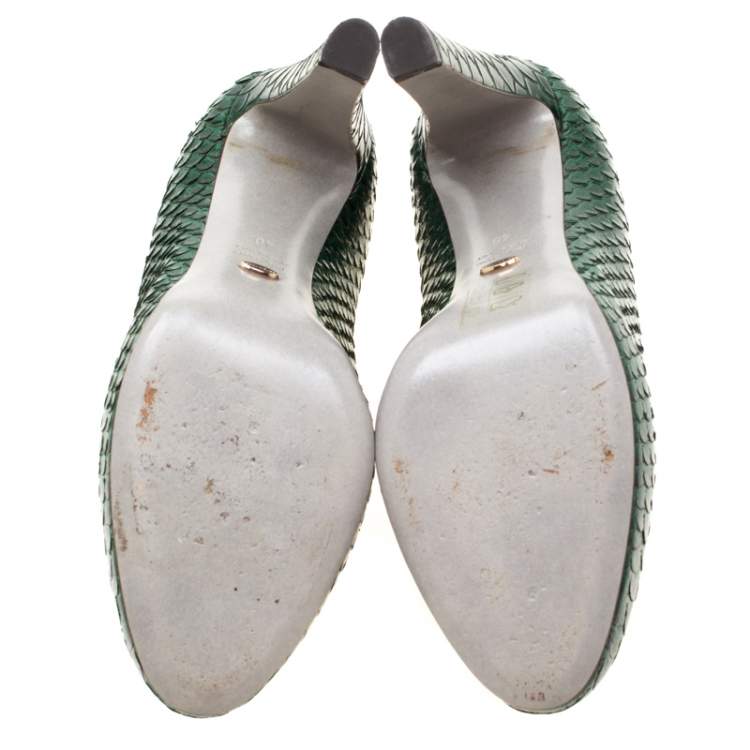 Pre Owned Sergio Rossi Green Python Leather Platform Pumps Size 40