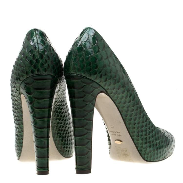Pre Owned Sergio Rossi Green Python Leather Platform Pumps Size 40