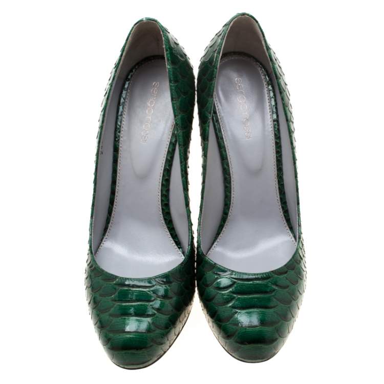 Pre Owned Sergio Rossi Green Python Leather Platform Pumps Size 40