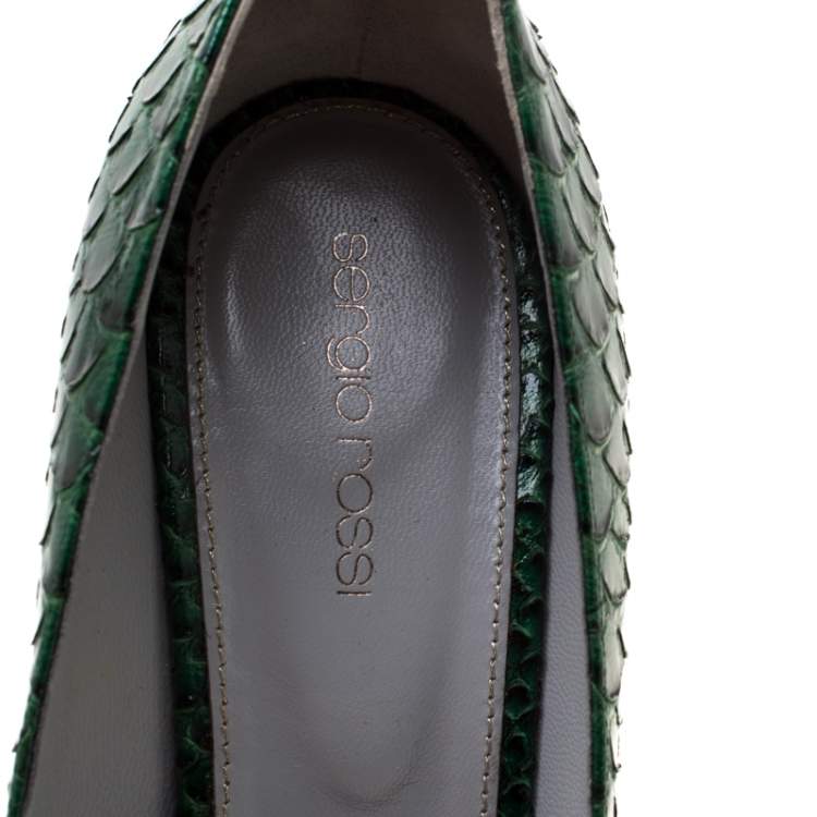 Pre Owned Sergio Rossi Green Python Leather Platform Pumps Size 40