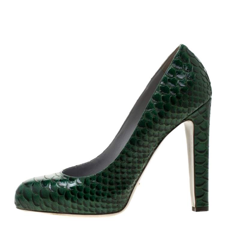 Pre Owned Sergio Rossi Green Python Leather Platform Pumps Size 40
