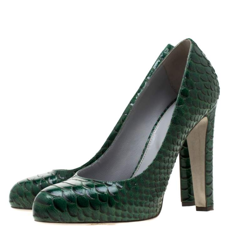 Pre Owned Sergio Rossi Green Python Leather Platform Pumps Size 40