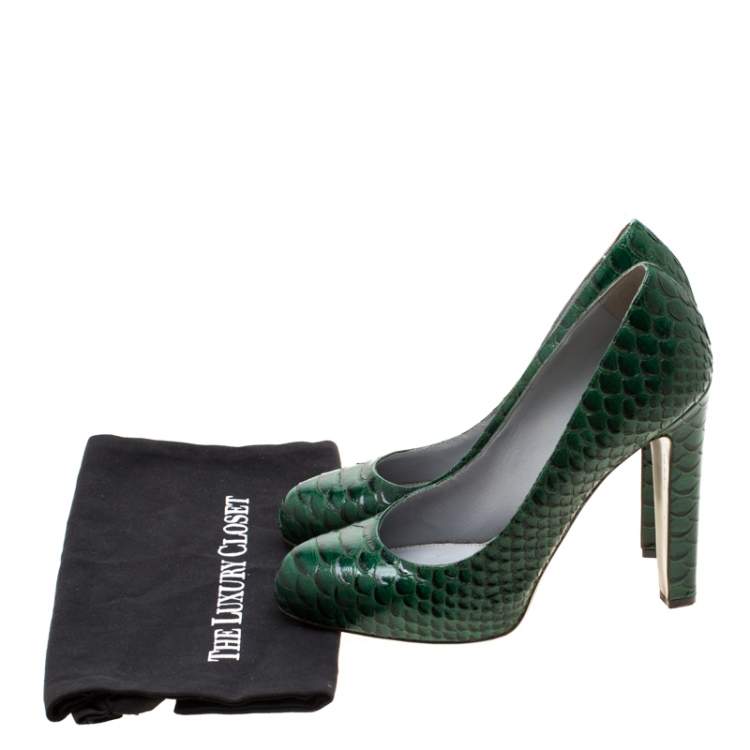 Pre Owned Sergio Rossi Green Python Leather Platform Pumps Size 40
