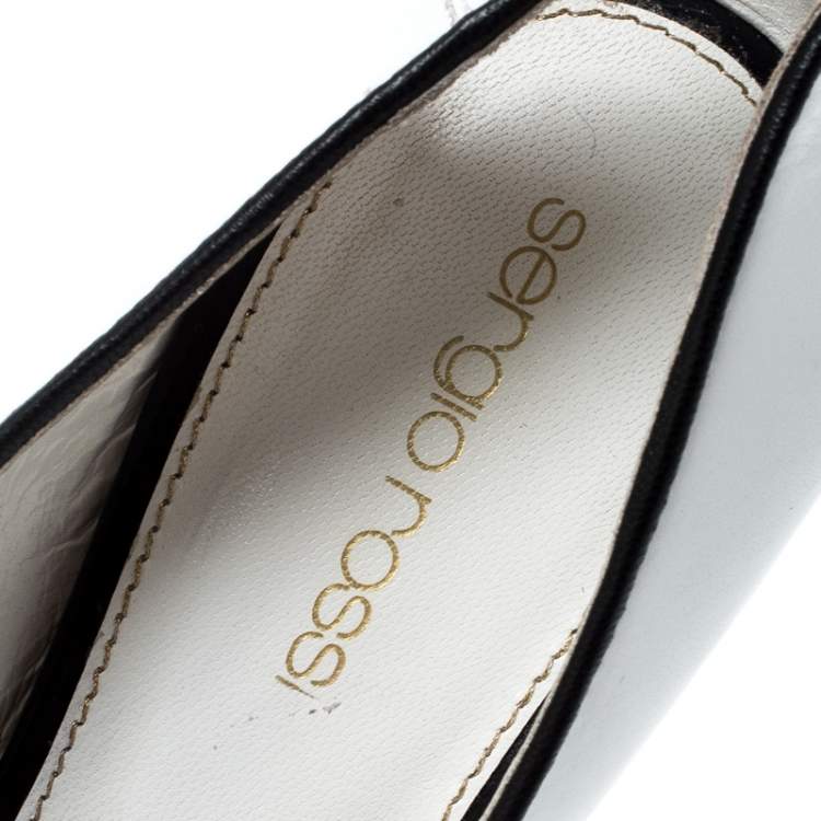 مملوكة مسبقًا Sergio Rossi Monochrome Leather Peep Toe Slingback Sandals Size 38