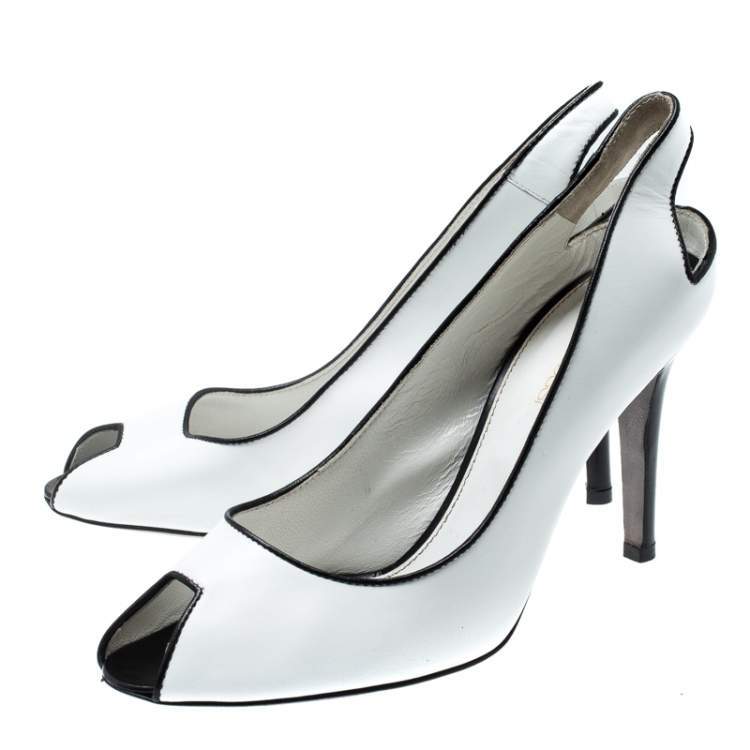 مملوكة مسبقًا Sergio Rossi Monochrome Leather Peep Toe Slingback Sandals Size 38