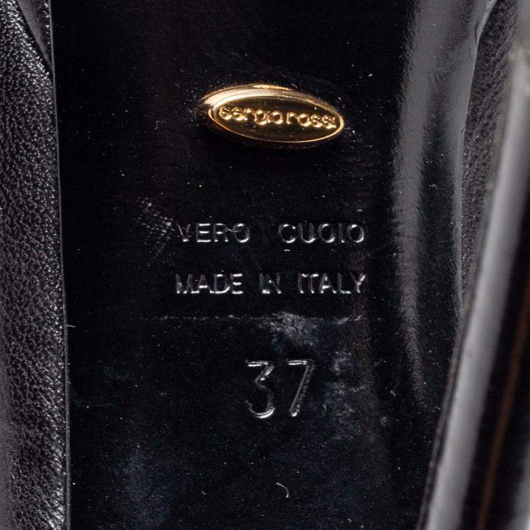 Pre Owned Sergio Rossi Black Leather Lace-Up Platform Booties Size 37