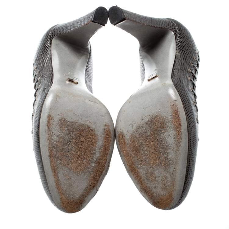 Pre Owned Sergio Rossi Metallic Grey Textured Leather Pumps Size 40