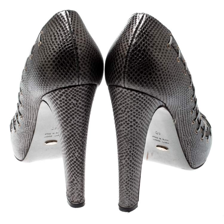 Pre Owned Sergio Rossi Metallic Grey Textured Leather Pumps Size 40