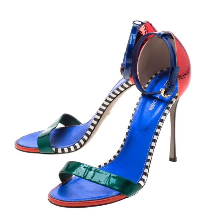 Pre Owned Sergio Rossi Multicolor Patent Leather Ankle Strap Open Toe Sandals Size 40