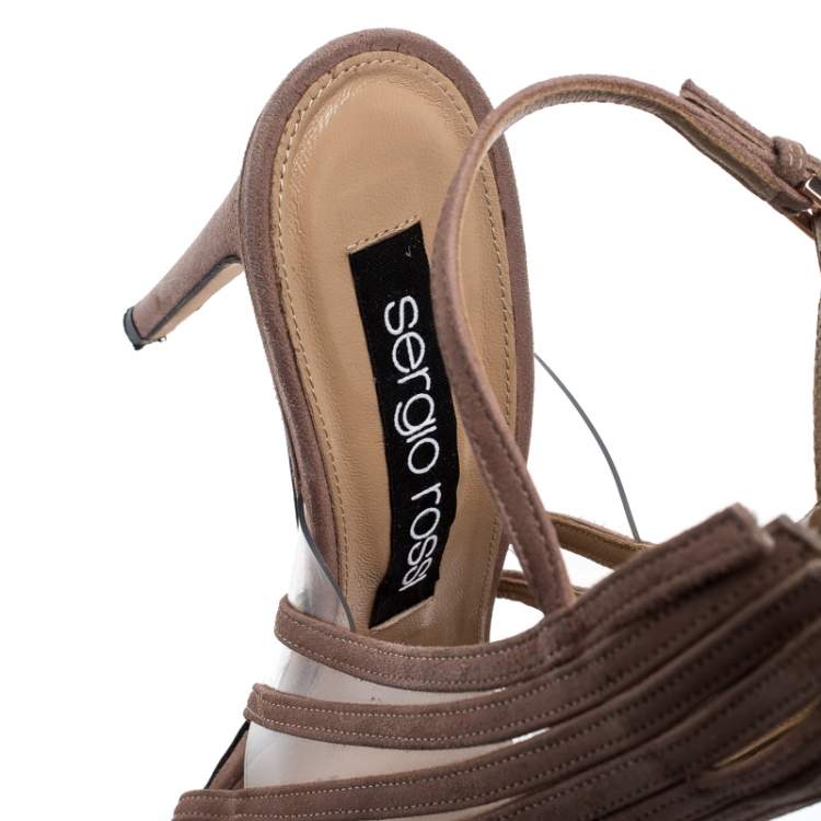 Pre Owned Sergio Rossi Beige Suede Leather Fringe Slingback Sandals Size 38