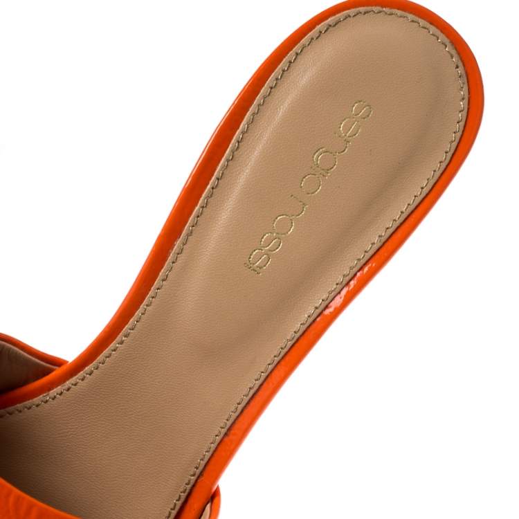 Pre Owned Sergio Rossi Orange Textured Patent Leather Lakeesha Wedge Slides Size 39.5