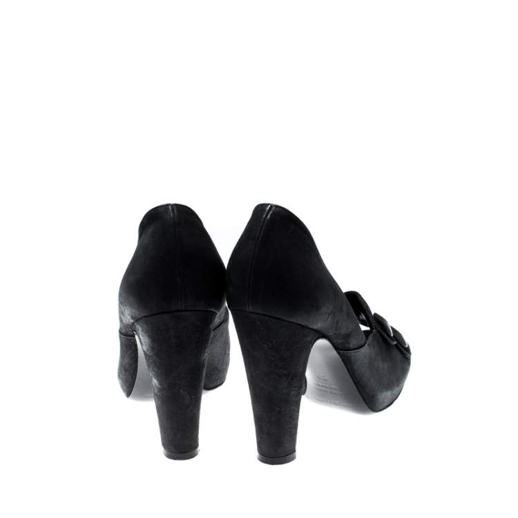 Pre Owned Sergio Rossi Black Suede Button Peep Toe Pumps Size 39