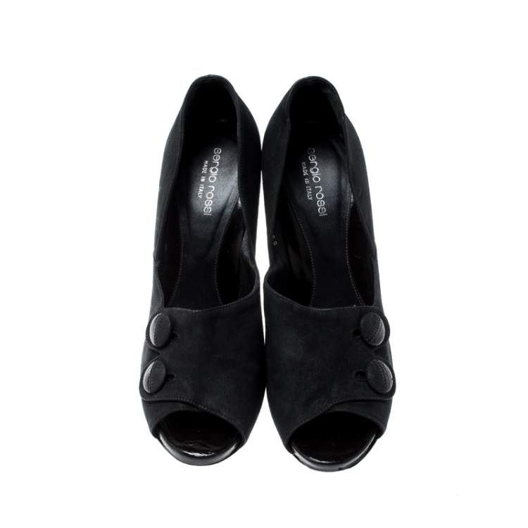 Pre Owned Sergio Rossi Black Suede Button Peep Toe Pumps Size 39