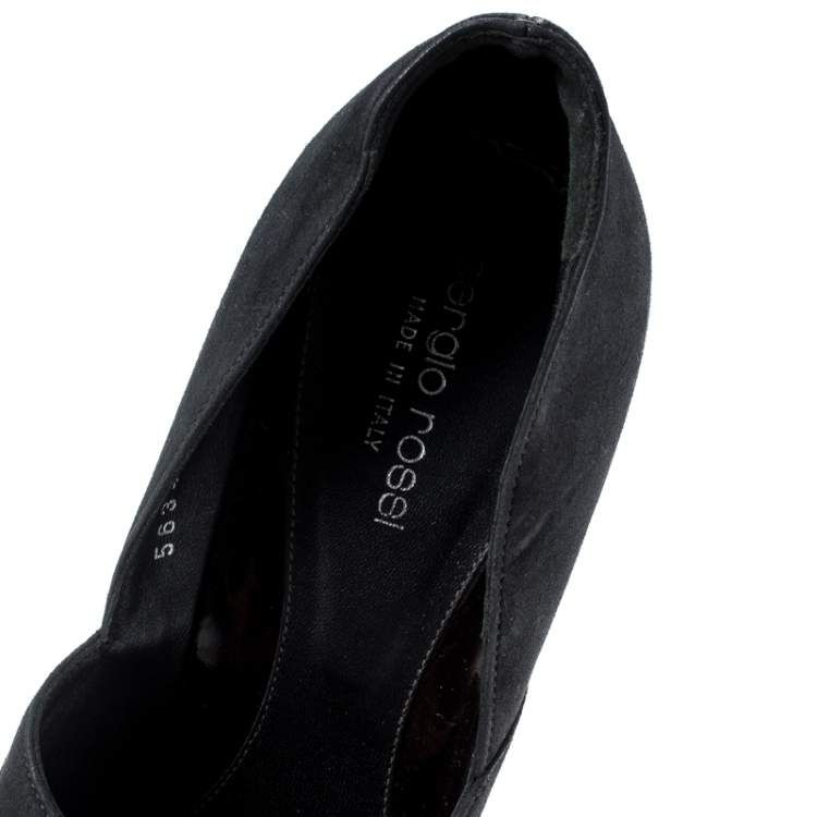 Pre Owned Sergio Rossi Black Suede Button Peep Toe Pumps Size 39