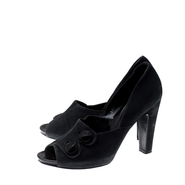 Pre Owned Sergio Rossi Black Suede Button Peep Toe Pumps Size 39
