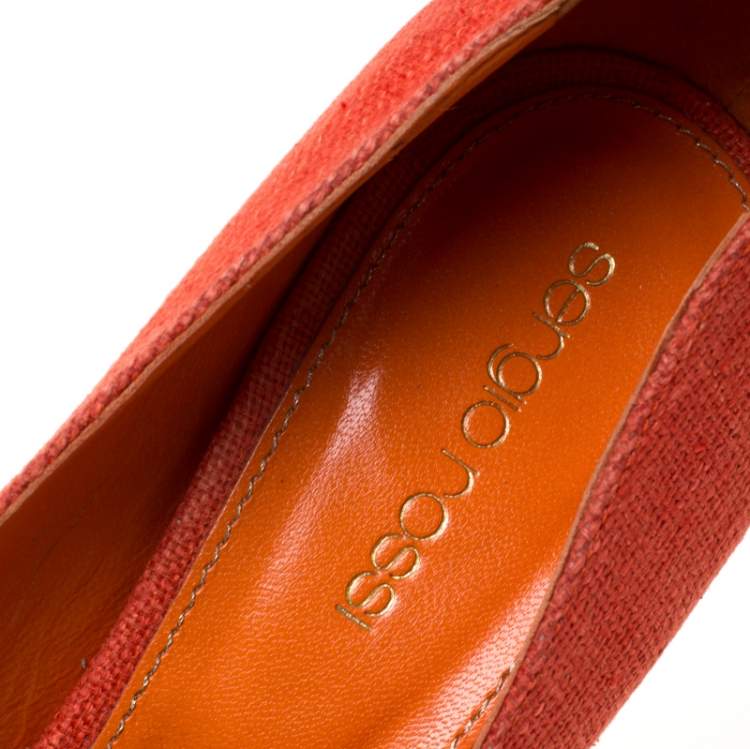 Pre Owned Sergio Rossi Orange Canvas Platform Pumps Size 36.5
