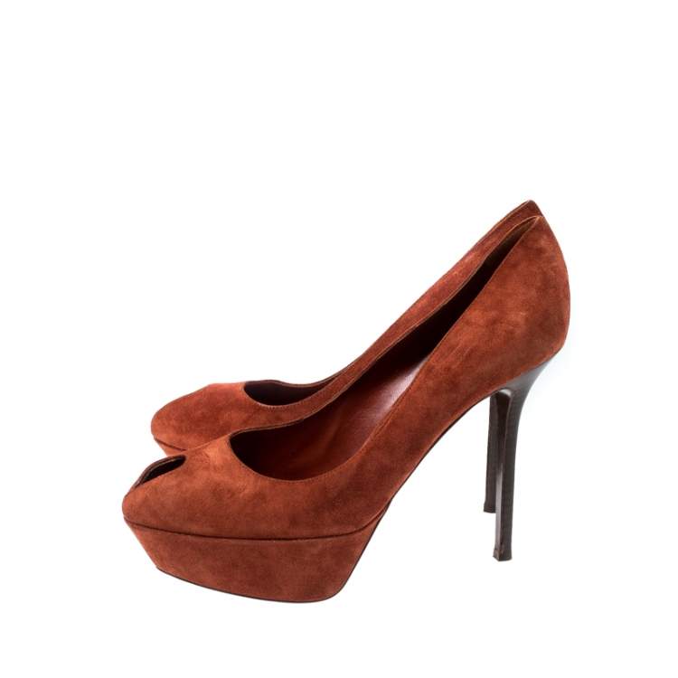 Pre Owned Sergio Rossi Dark Orange Suede Cachet Platform Pumps Size 39