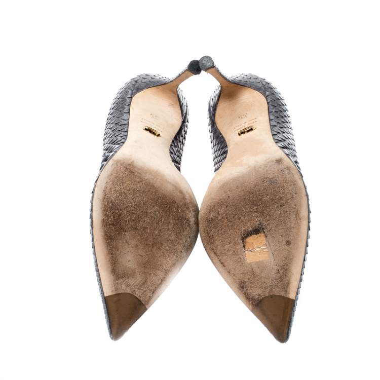 مملوكة مسبقًا Sergio Rossi Grey Python Leather Pointed Toe Pumps Size 35